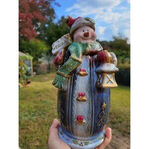 Elements Glazed Ceramic Snowman Figurine Statue Christmas Holiday Decor 10"